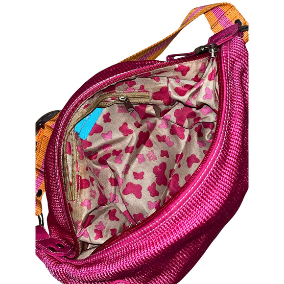 The SAK Pink Knit and Orange Strap 13" Shoulder Hobo Bag Y2K - Picture 8 of 11